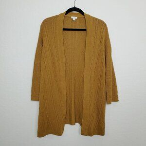 J. Jill Womens Open Front Cardigan Size S Fisherman Cable Knit Brown